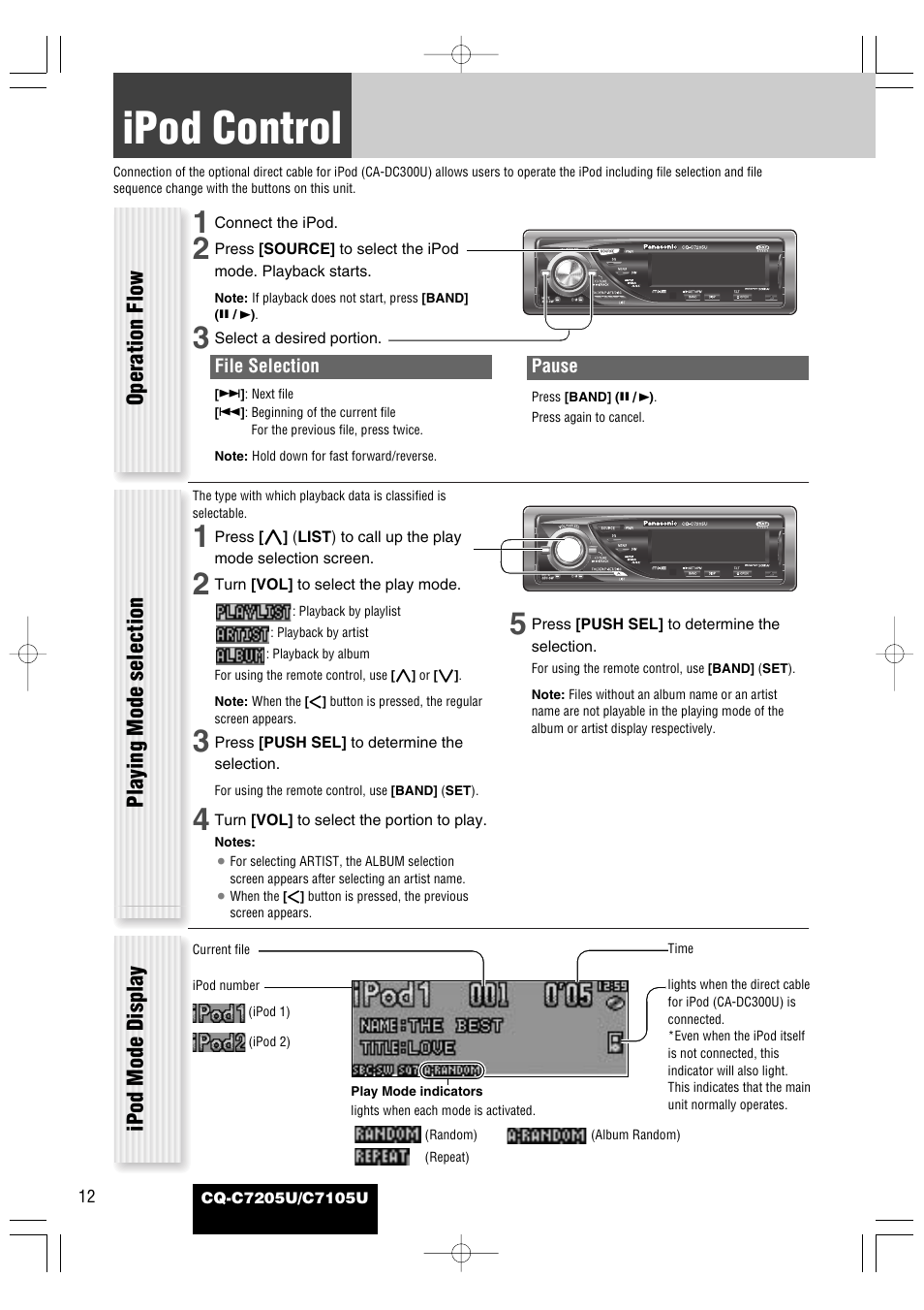 Ipod control | Panasonic CQ-C7105U User Manual | Page 56 / 68