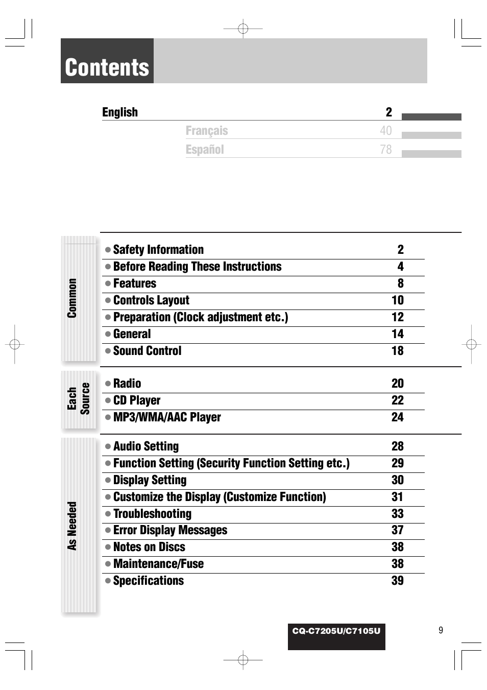 Panasonic CQ-C7105U User Manual | Page 9 / 68