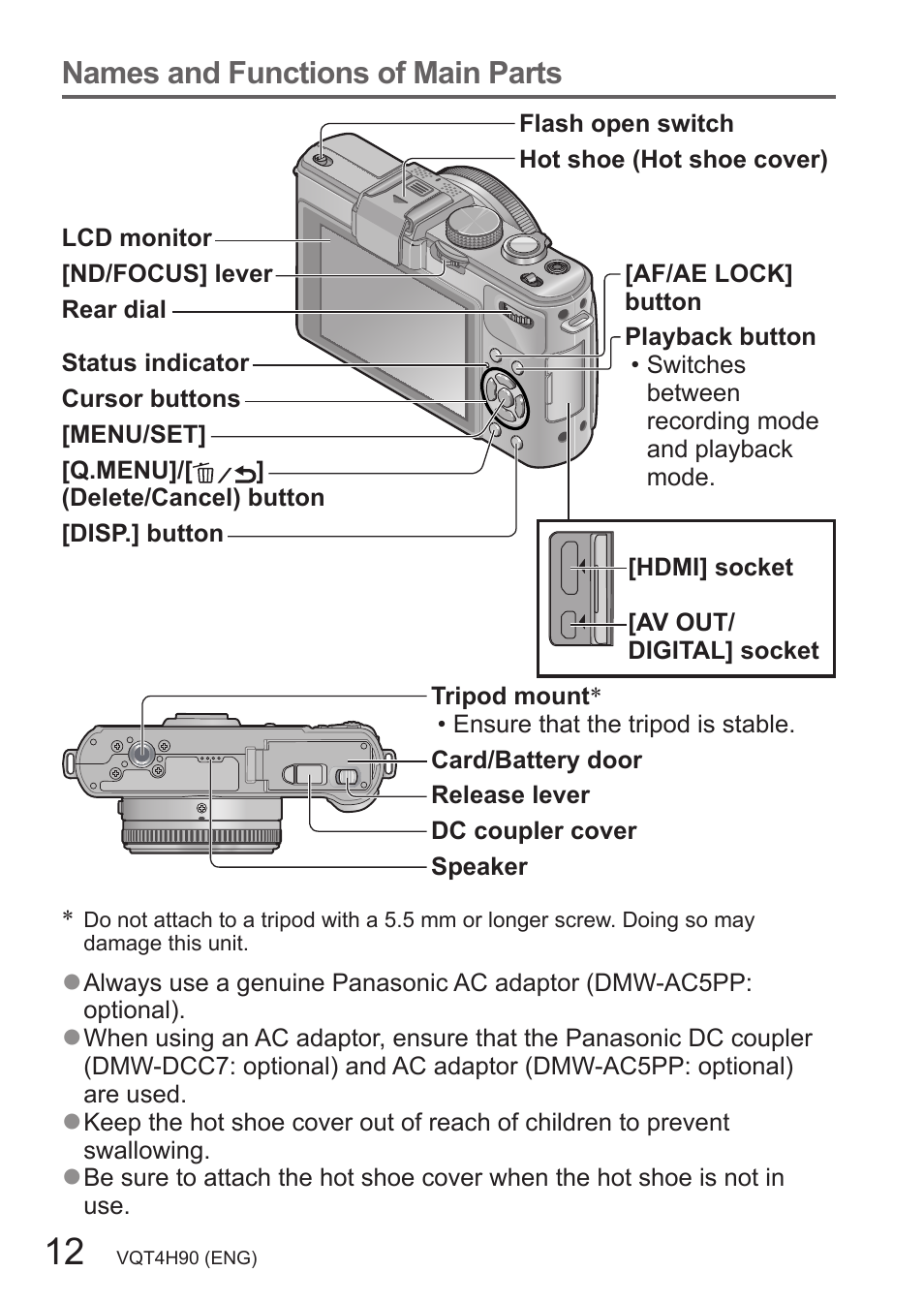 Names and functions of main parts | Panasonic DMC-LX7 User Manual | Page 12 / 36