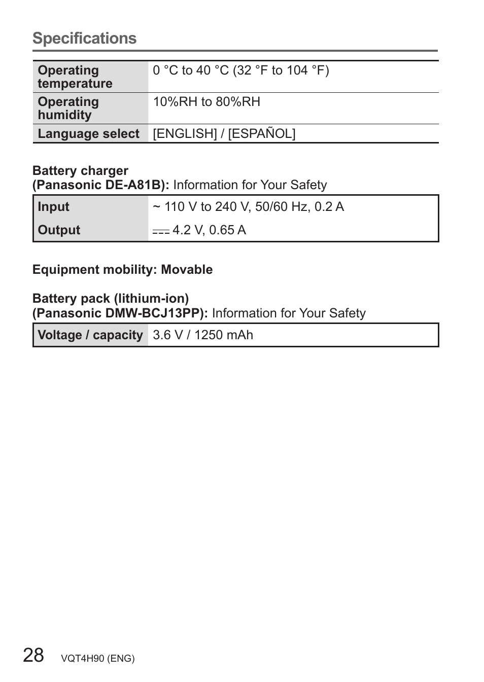 Specifications | Panasonic DMC-LX7 User Manual | Page 28 / 36