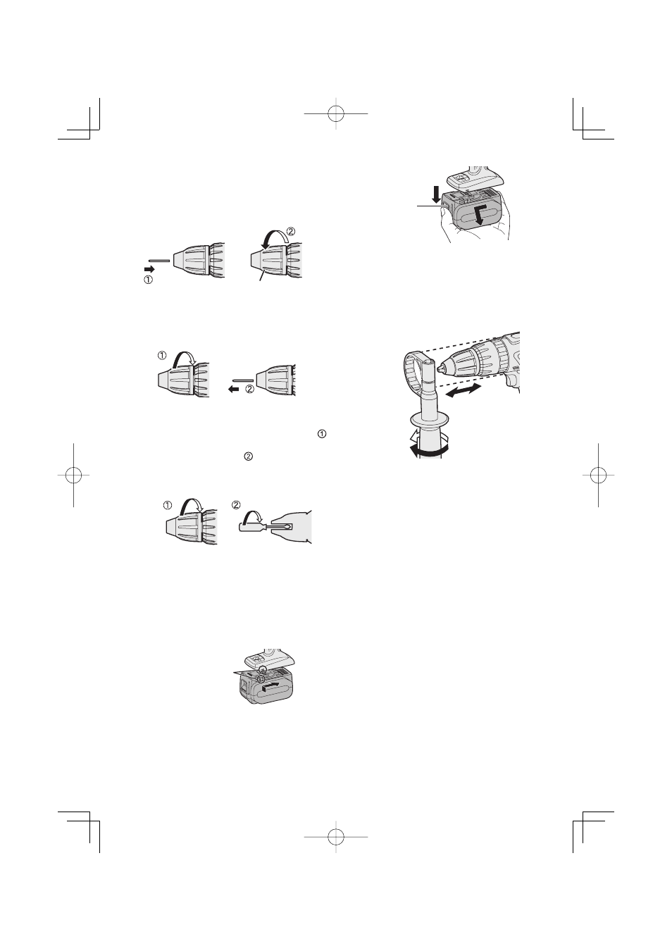 Vi. vi. funcionamiento funcionamiento, Colocación y extracción de la batería, Mango de soporte | Cuerpo principal] funcionamiento del interrup- tor | Panasonic EY7460 User Manual | Page 36 / 44