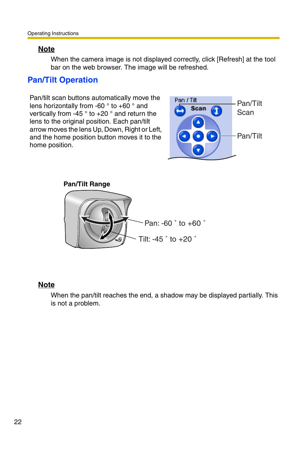 Pan/tilt operation | Panasonic BB-HCM331A User Manual | Page 22 / 150