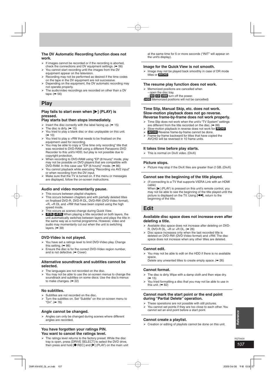 Play, Edit | Panasonic DMR-XW350 User Manual | Page 107 / 120