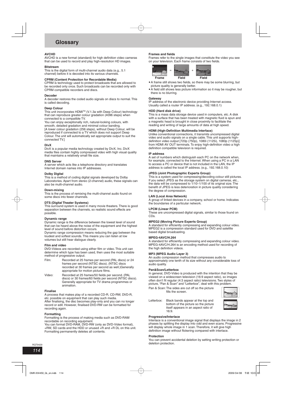 Glossary | Panasonic DMR-XW350 User Manual | Page 114 / 120