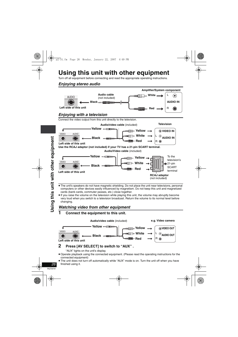 Using this unit with other equipment, Usi ng t h is uni t wit h ot her equi pm e n t | Panasonic DVD-LS82 User Manual | Page 26 / 32