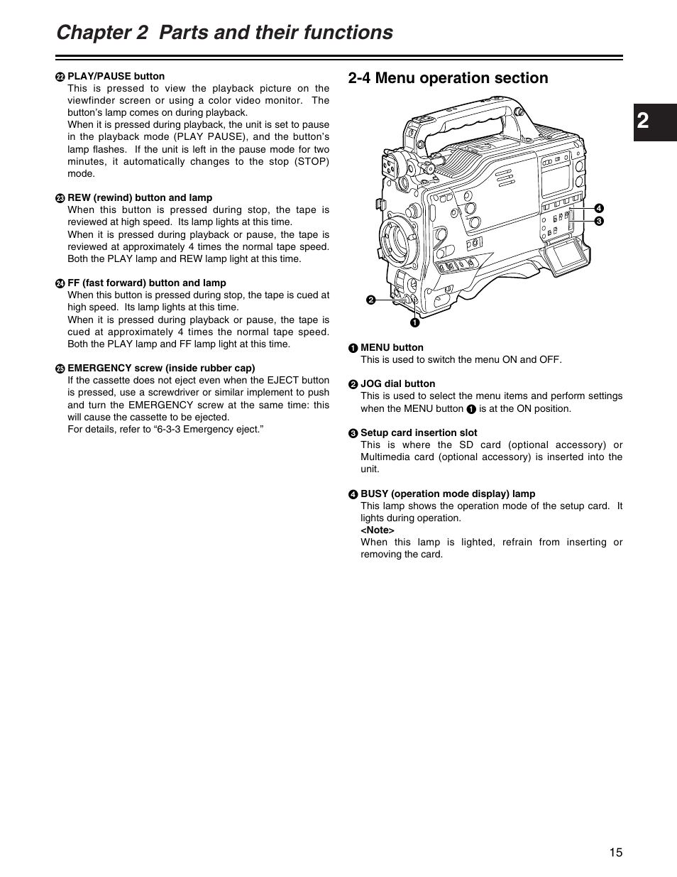 Chapter 2 parts and their functions | Panasonic AJ- E User Manual | Page 15 / 108