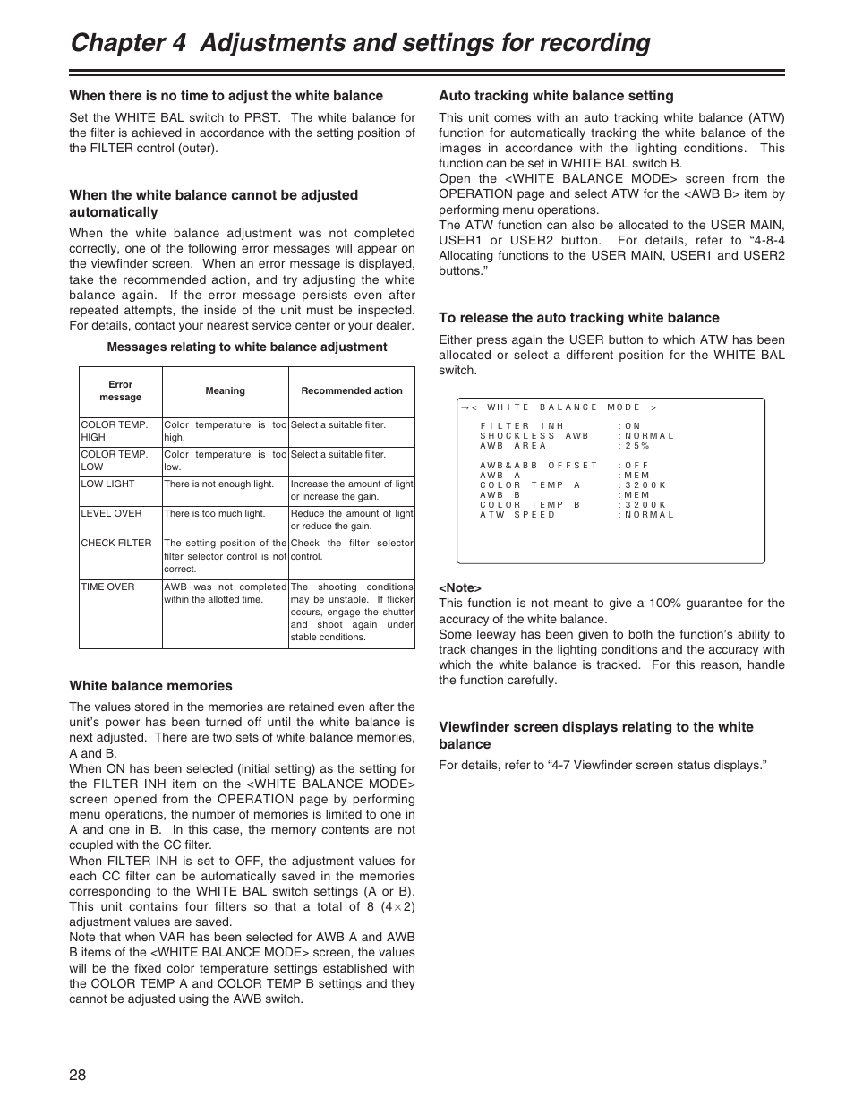 Chapter 4 adjustments and settings for recording | Panasonic AJ- E User Manual | Page 28 / 108
