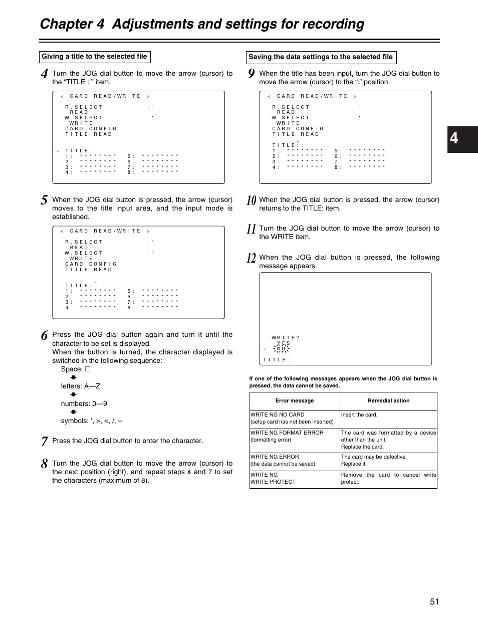 Chapter 4 adjustments and settings for recording | Panasonic AJ- E User Manual | Page 51 / 108