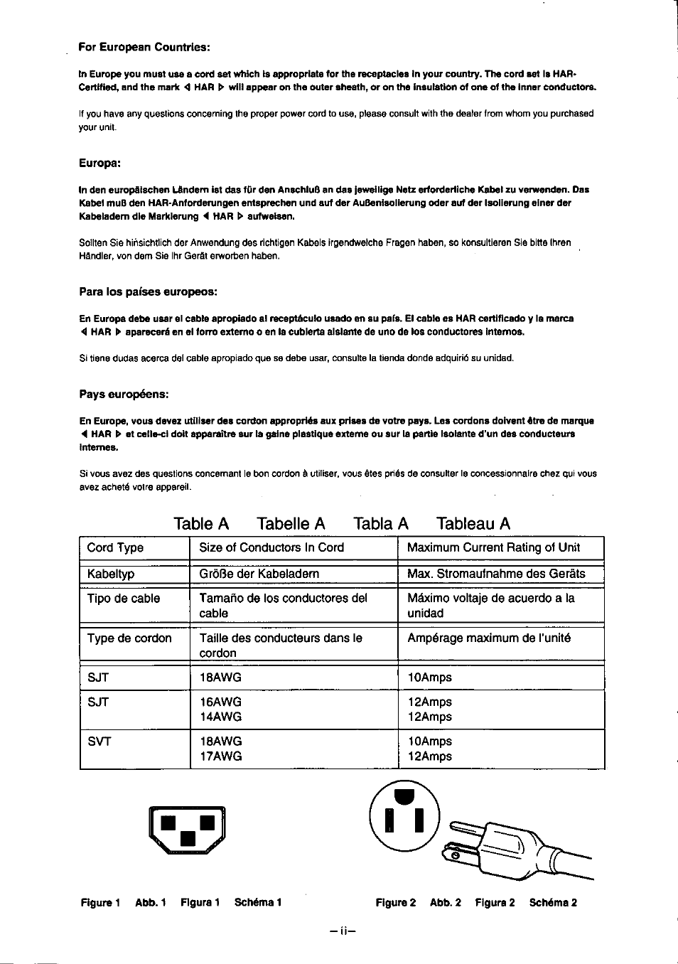 Table a tabelle a tabla a tableau a | Panasonic PanaSync S70 User Manual | Page 3 / 65