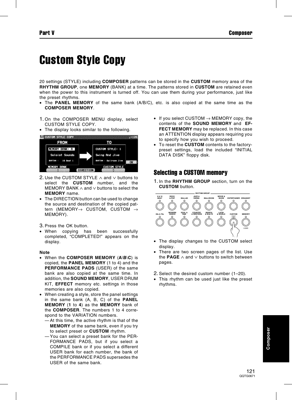 Custom style copy, Part v composer | Panasonic SX-KN7000 User Manual | Page 121 / 211