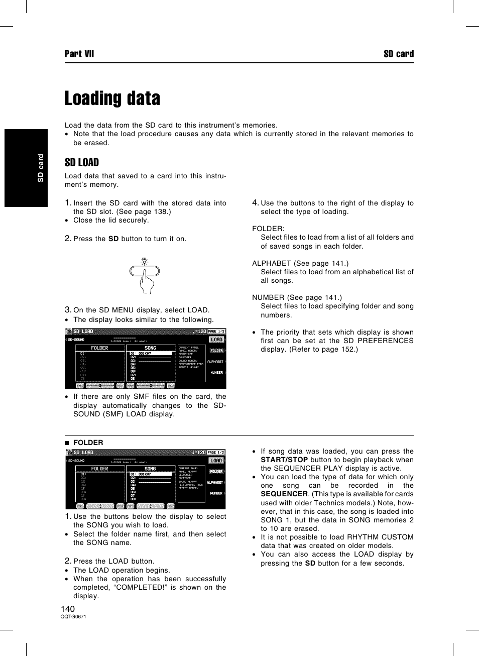 Loading data, Sd load, Part vii sd card | Panasonic SX-KN7000 User Manual | Page 140 / 211