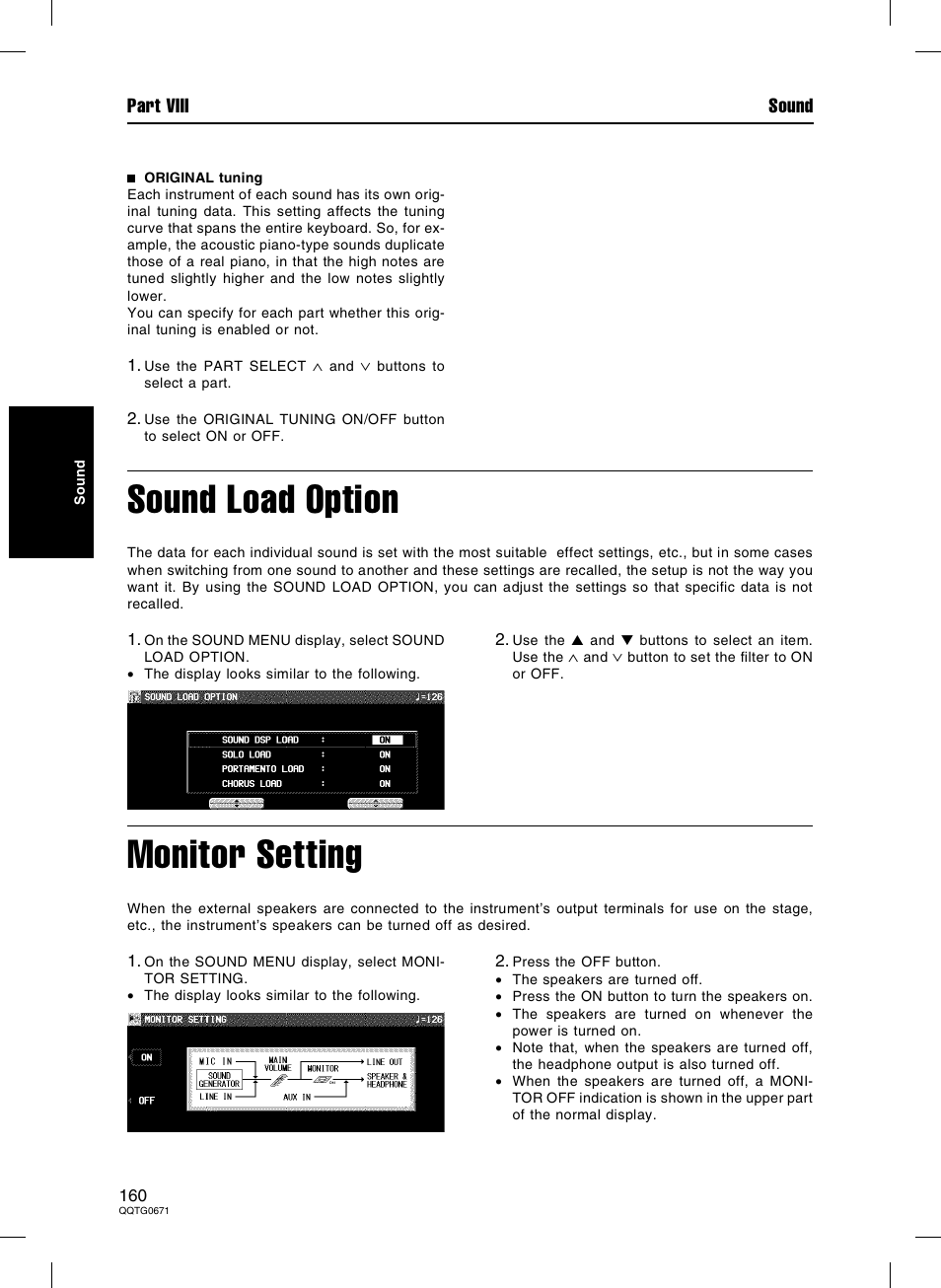 Sound load option, Monitor setting | Panasonic SX-KN7000 User Manual | Page 160 / 211