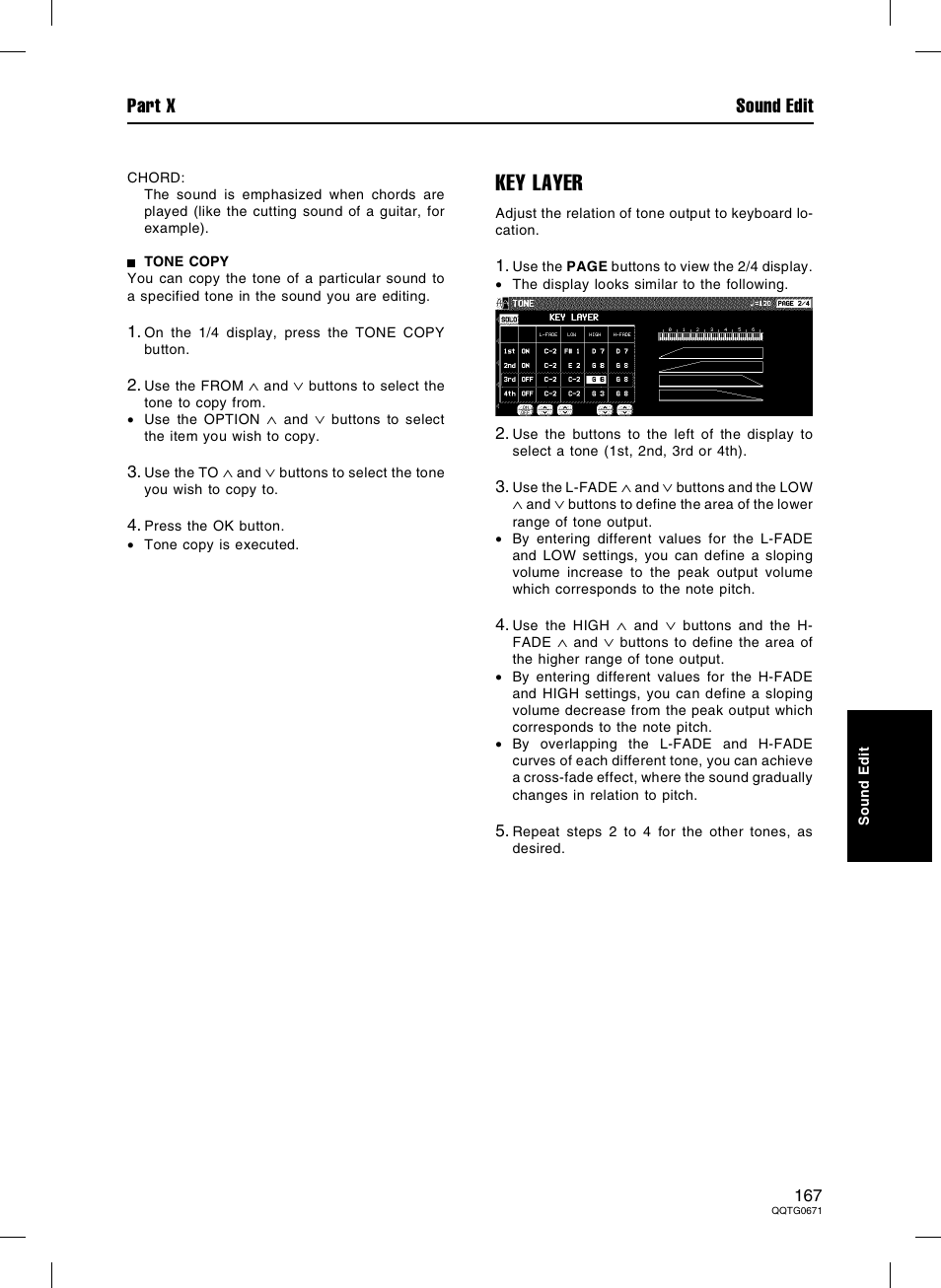 Key layer, Part x sound edit | Panasonic SX-KN7000 User Manual | Page 167 / 211