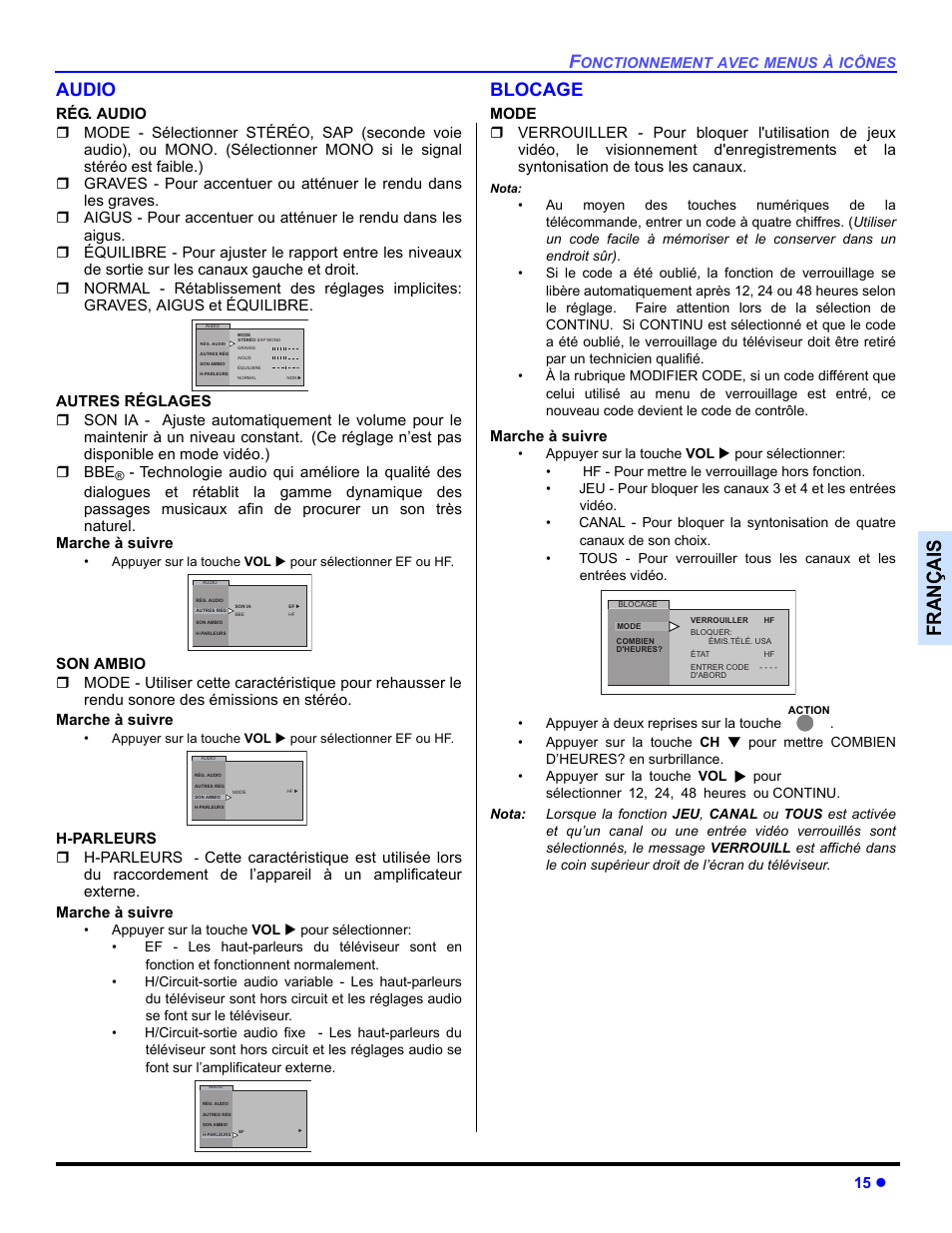 Audio, Blocage, Françai s | Panasonic CT 27SL33 User Manual | Page 65 / 81