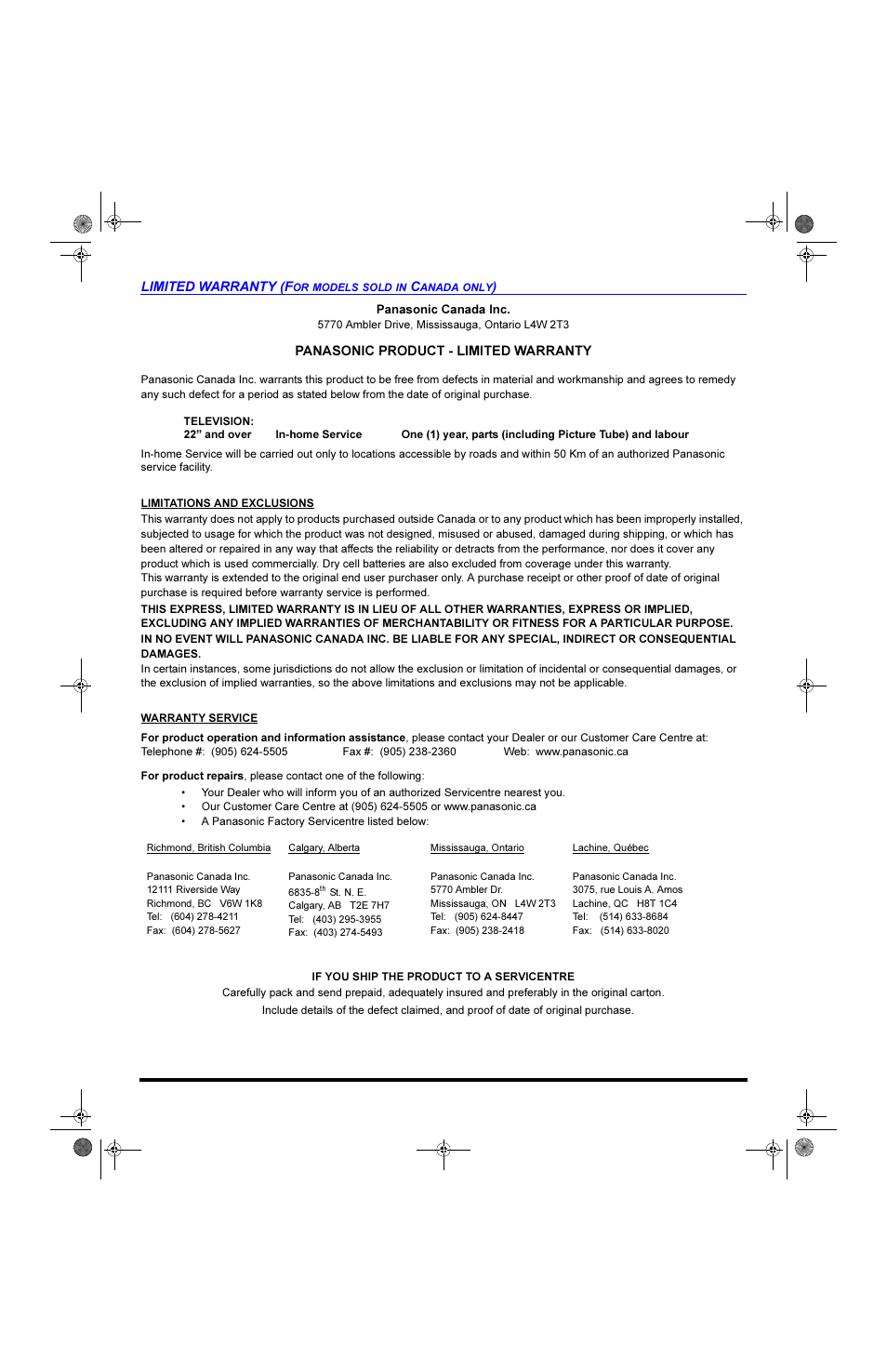 Panasonic CT 27SL33 User Manual | Page 76 / 81