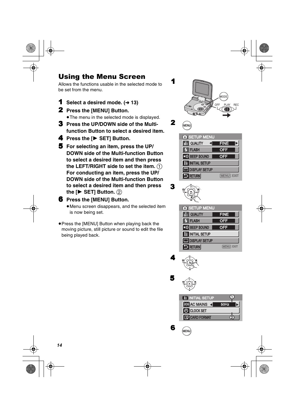 Using the menu screen | Panasonic SV-AV20U User Manual | Page 14 / 62