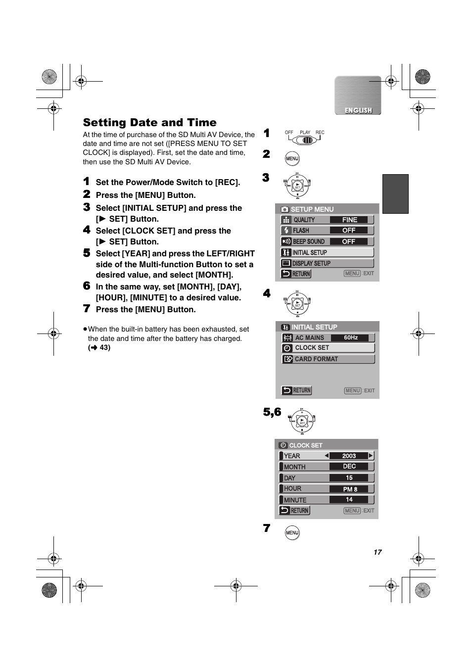 Setting date and time | Panasonic SV-AV20U User Manual | Page 17 / 62