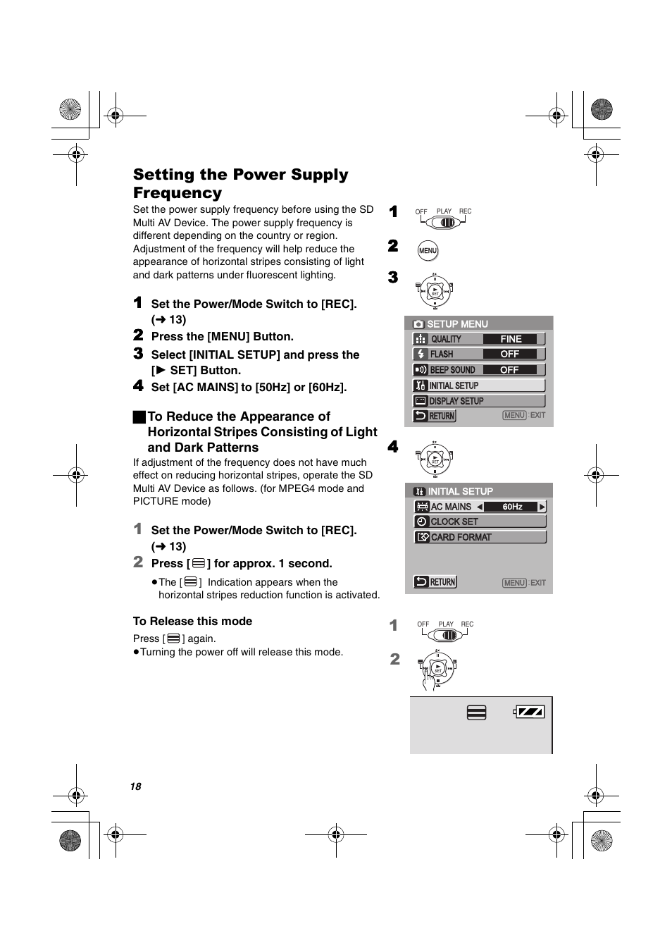 Setting the power supply frequency | Panasonic SV-AV20U User Manual | Page 18 / 62