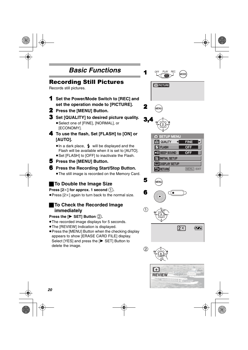 Basic functions, Recording still pictures | Panasonic SV-AV20U User Manual | Page 20 / 62