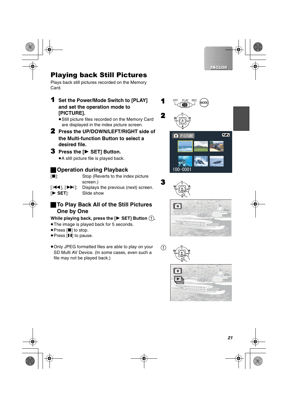 Playing back still pictures | Panasonic SV-AV20U User Manual | Page 21 / 62