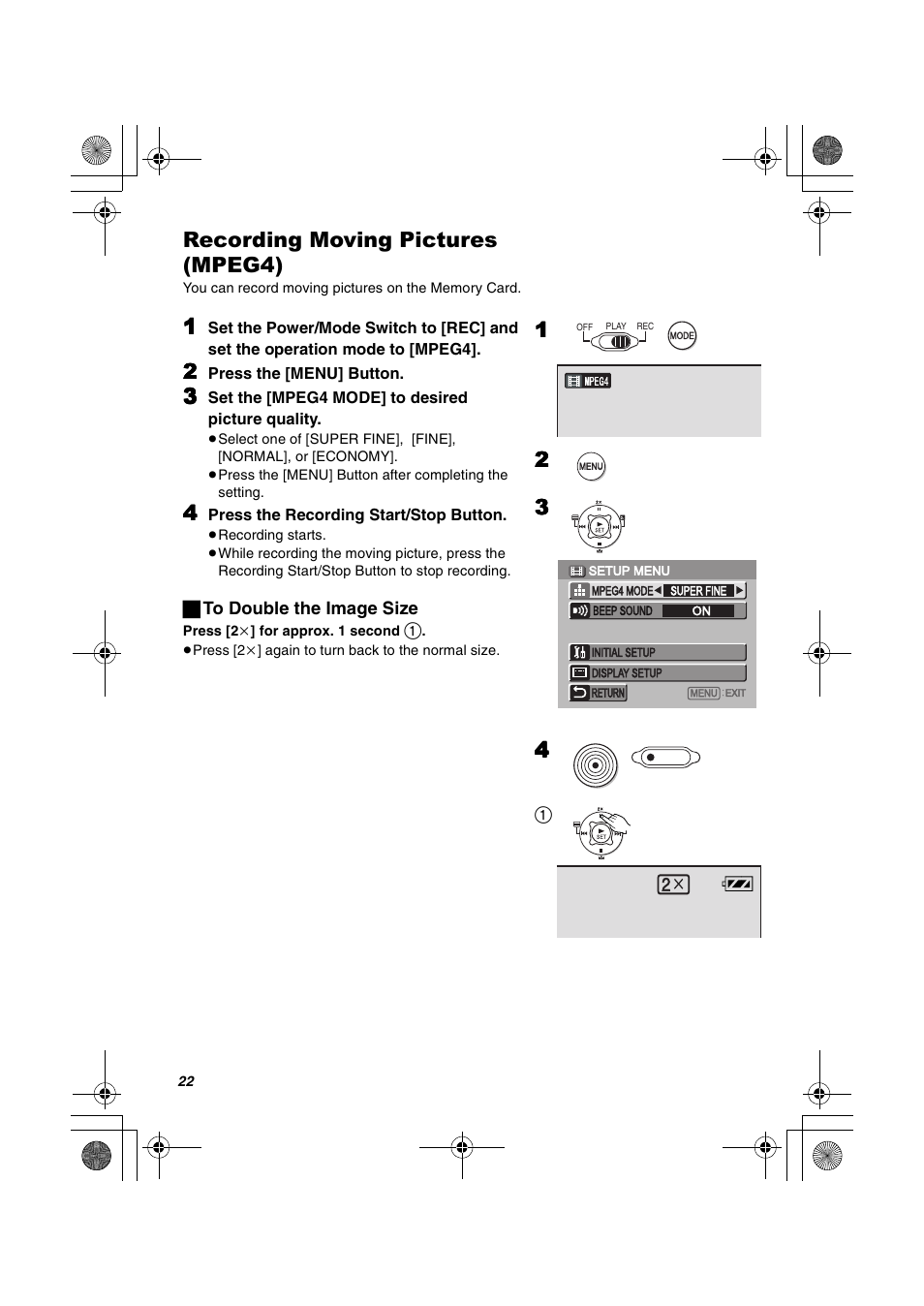 Recording moving pictures (mpeg4) | Panasonic SV-AV20U User Manual | Page 22 / 62