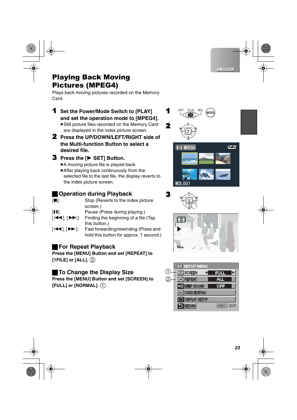 Playing back moving pictures (mpeg4) | Panasonic SV-AV20U User Manual | Page 23 / 62