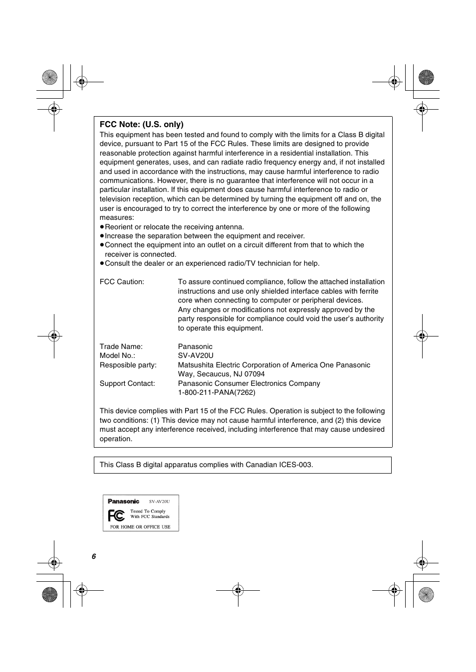 Panasonic SV-AV20U User Manual | Page 6 / 62