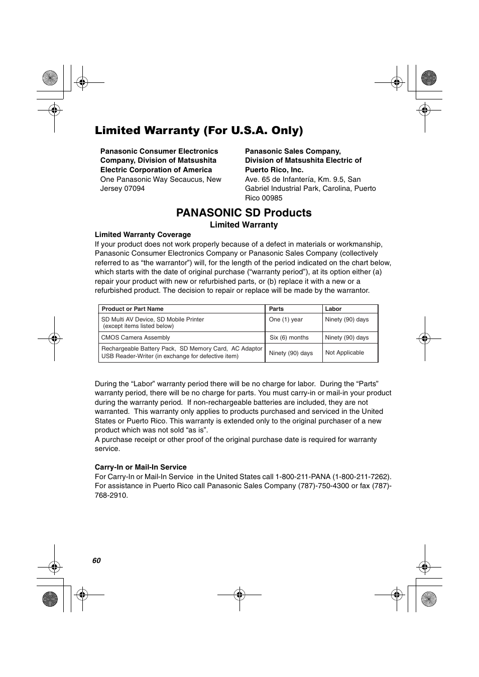 Panasonic SV-AV20U User Manual | Page 60 / 62