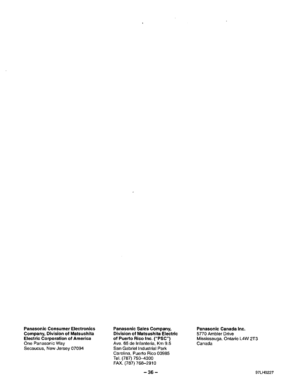 Panasonic canada inc | Panasonic CT-31SF14 User Manual | Page 36 / 36