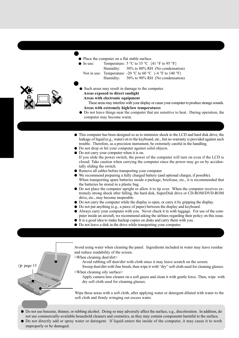 Read me first, Usage environment, Handling | Maintenance | Panasonic CF-72 Series P User Manual | Page 8 / 36