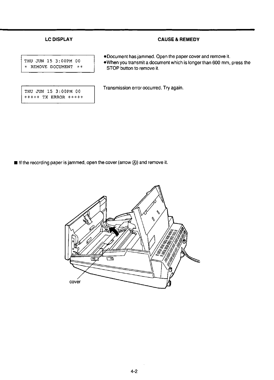 Lc display, Cause & remedy | Panasonic KX-F220 User Manual | Page 111 / 132