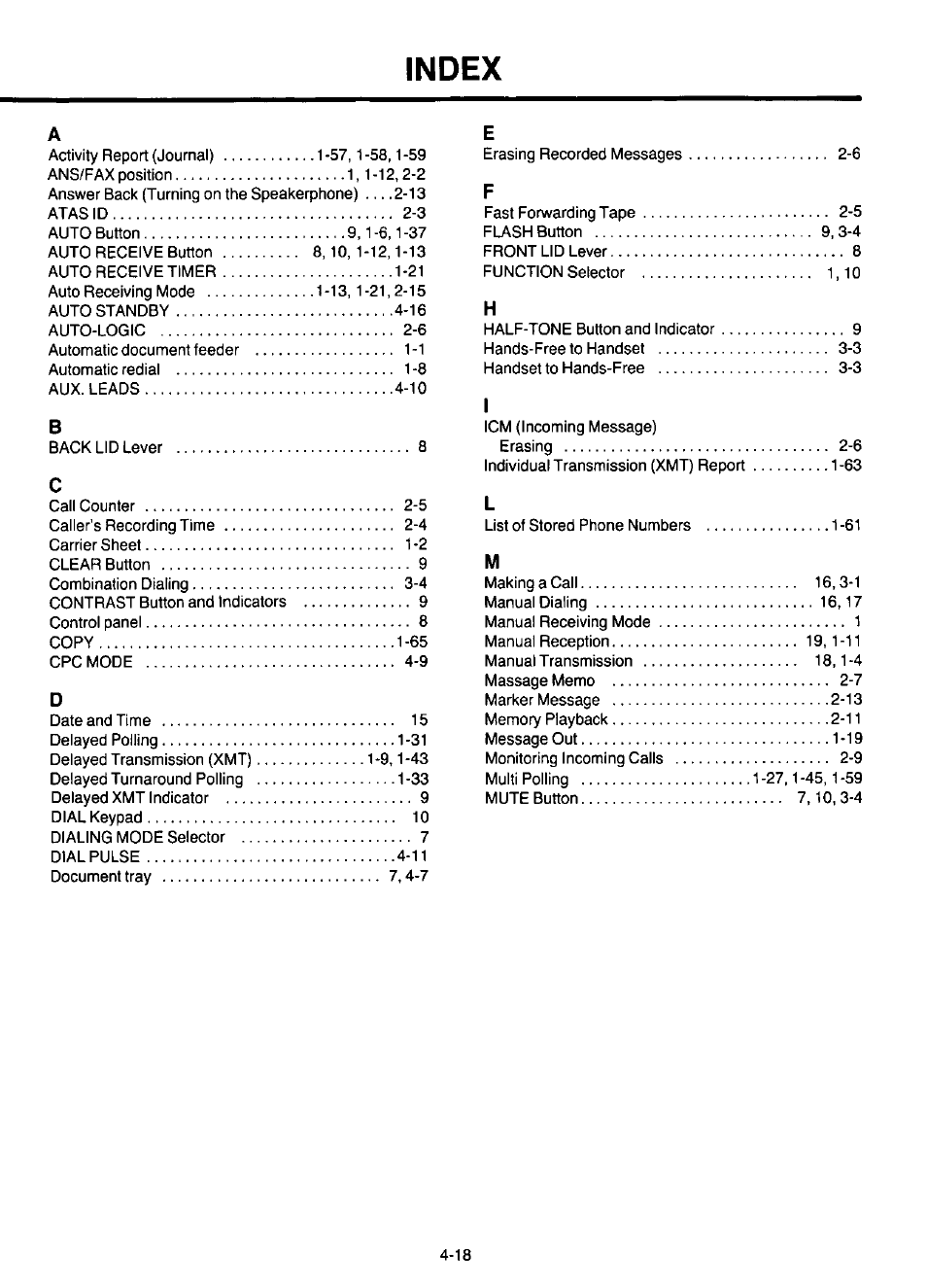 Index, Index -18 | Panasonic KX-F220 User Manual | Page 127 / 132