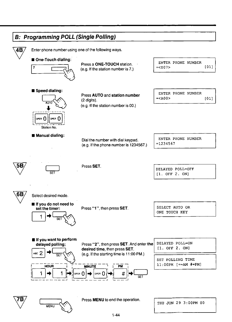 B; programming poll (single polling), Programming poll (single polling) | Panasonic KX-F220 User Manual | Page 65 / 132