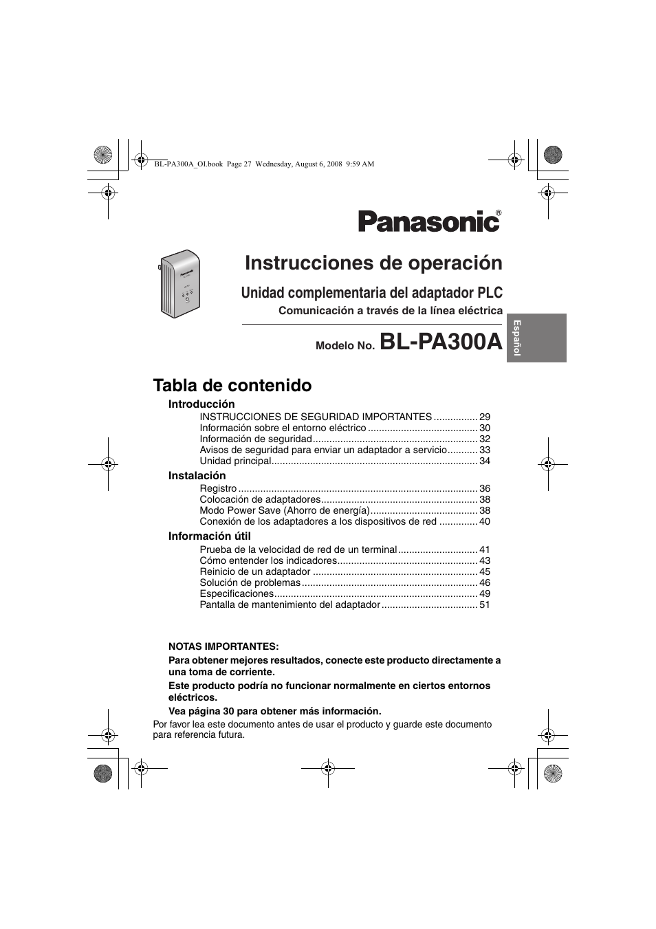 Panasonic BL-PA300A User Manual | Page 27 / 56