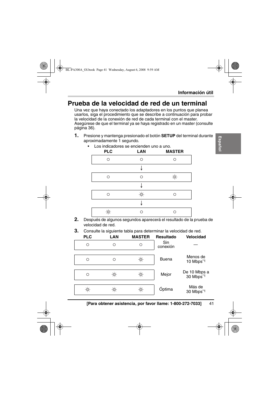 Información útil, Prueba de la velocidad de red de un terminal | Panasonic BL-PA300A User Manual | Page 41 / 56