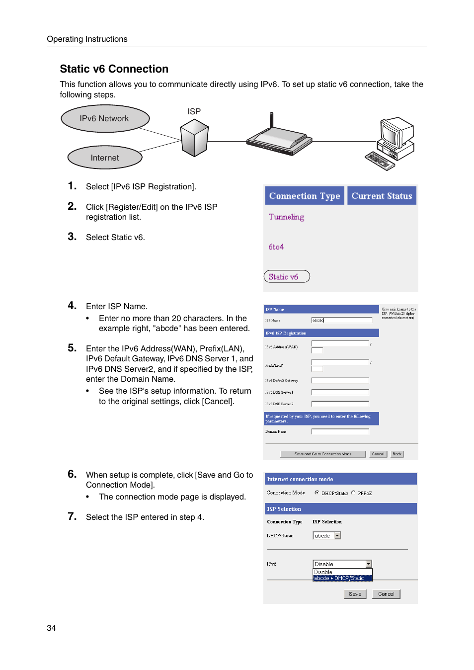 Static v6 connection | Panasonic BBHGW700A User Manual | Page 34 / 142