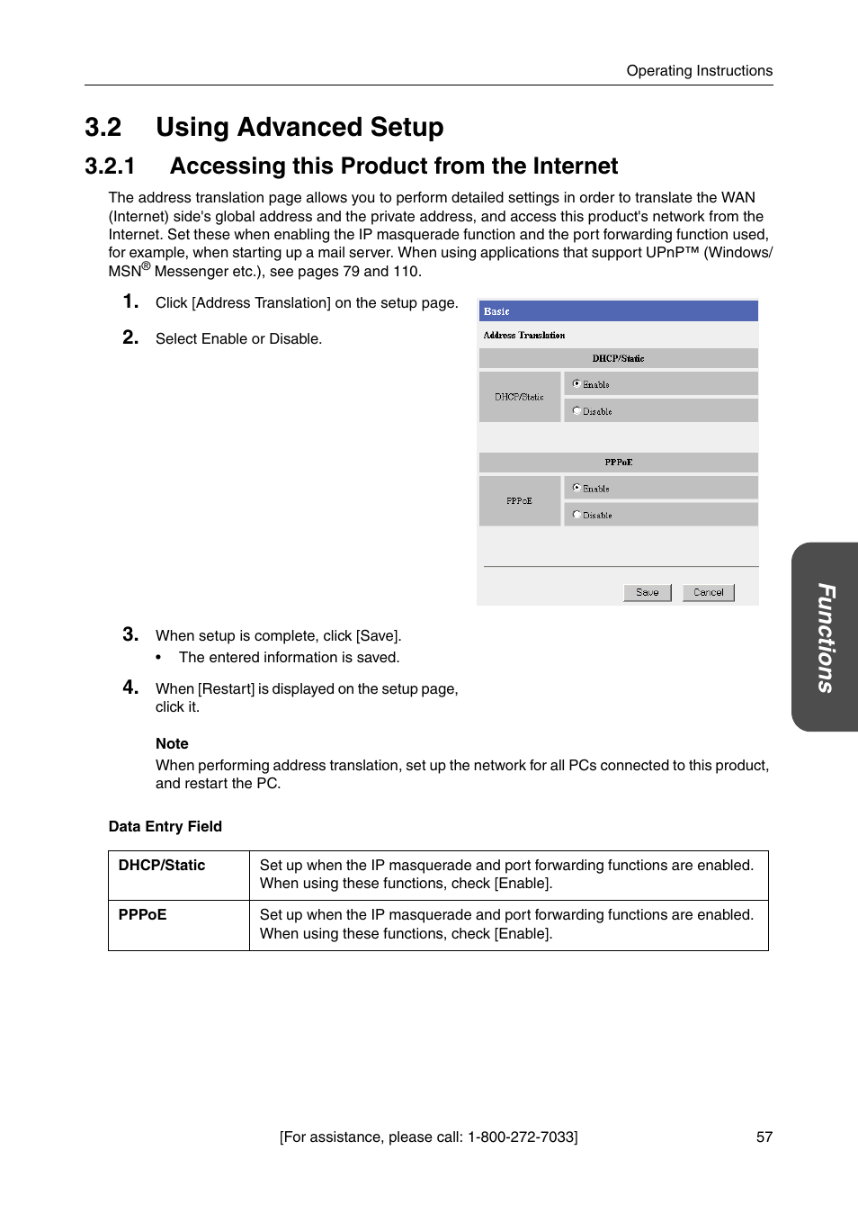 2 using advanced setup, 1 accessing this product from the internet, Functions | Panasonic BBHGW700A User Manual | Page 57 / 142
