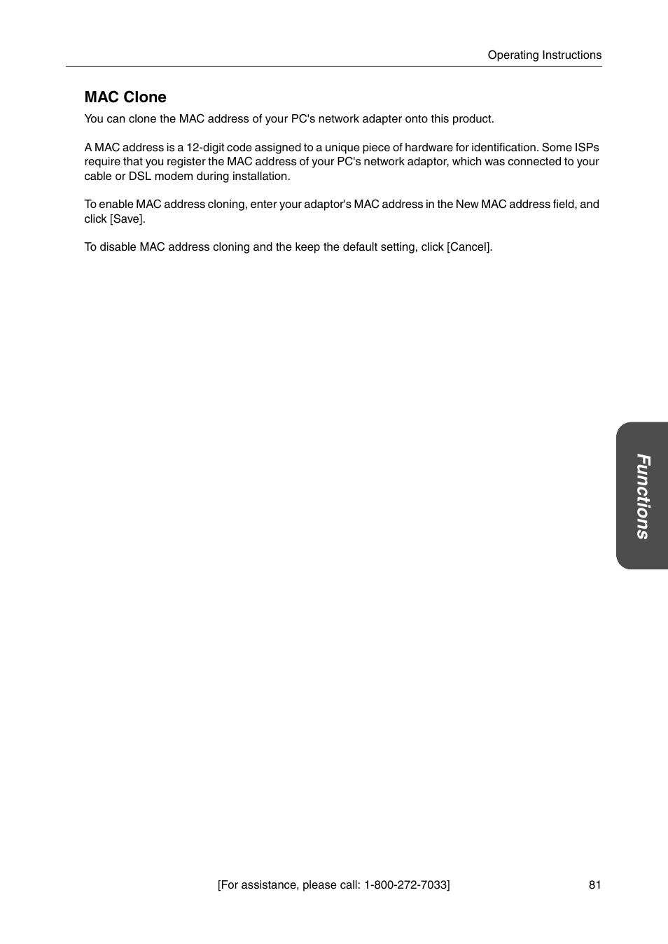 Mac clone, Functions | Panasonic BBHGW700A User Manual | Page 81 / 142