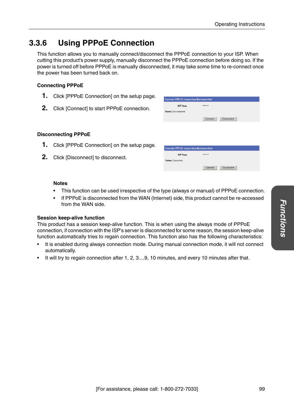 6 using pppoe connection, Functions 3.3.6 using pppoe connection | Panasonic BBHGW700A User Manual | Page 99 / 142