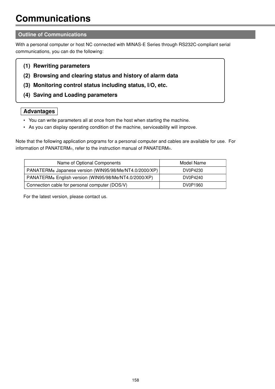 Communications | Panasonic MINAS E-series User Manual | Page 158 / 216