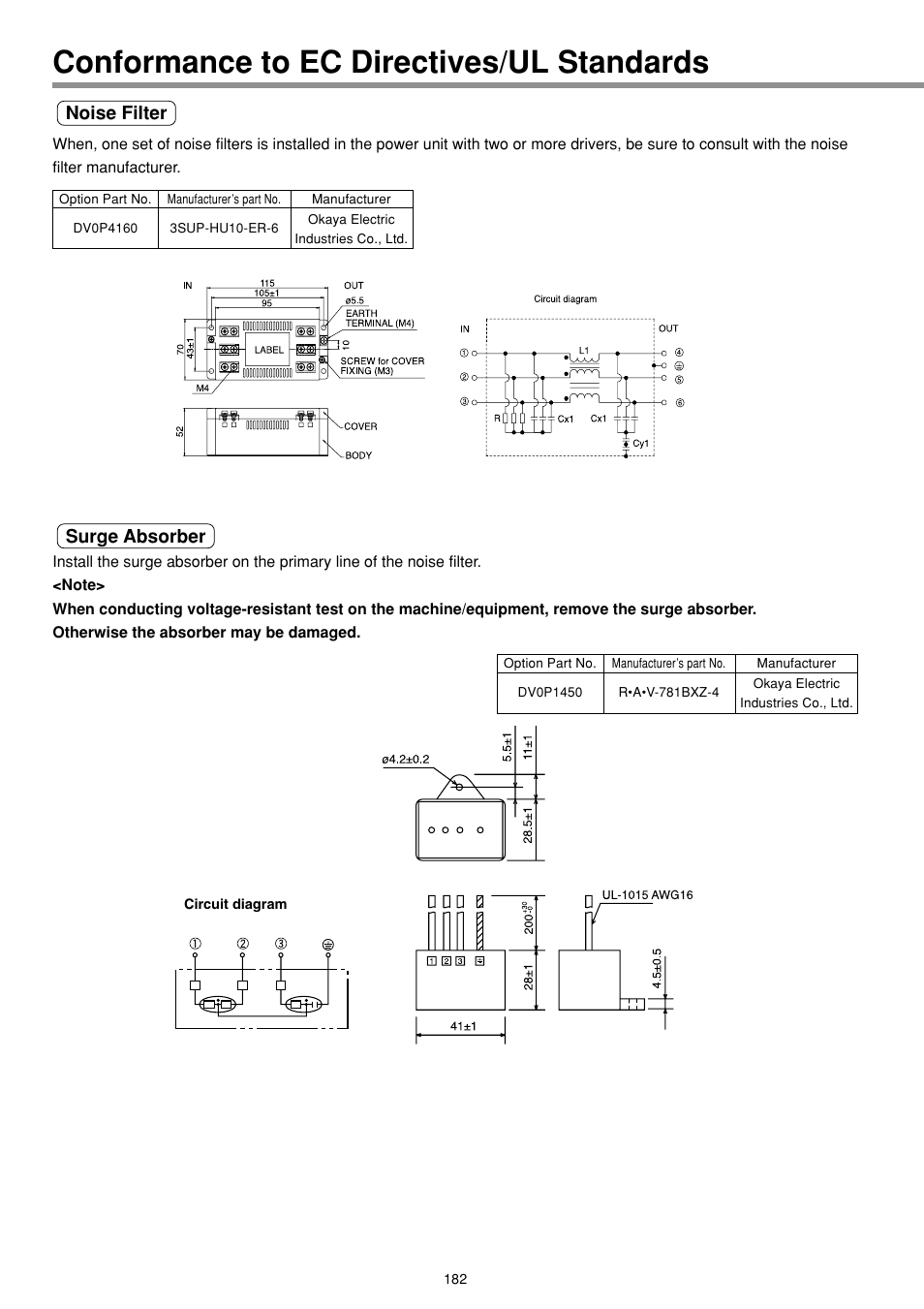 Conformance to ec directives/ul standards, Noise filter, Surge absorber | Panasonic MINAS E-series User Manual | Page 182 / 216