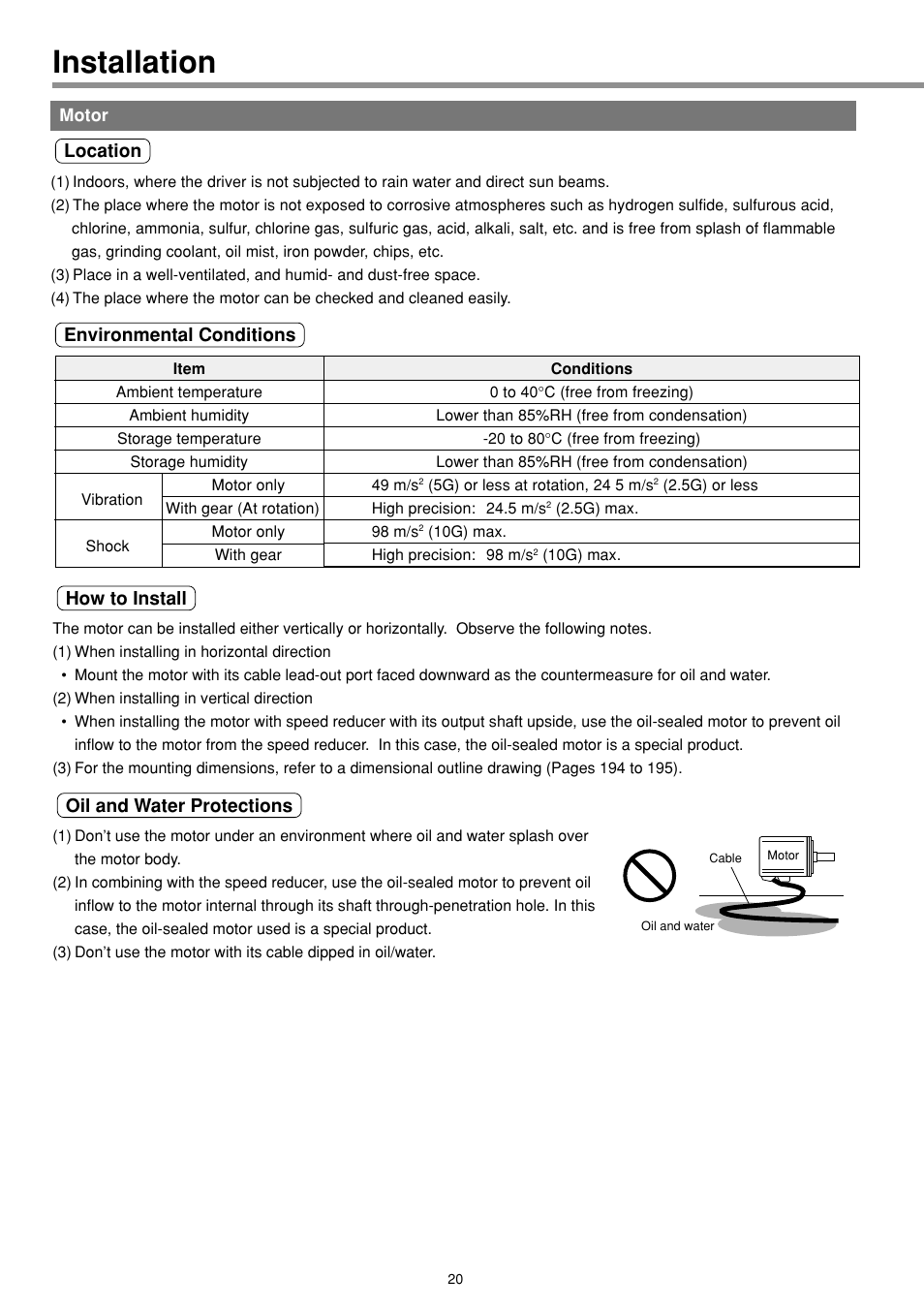 Motor, Installation | Panasonic MINAS E-series User Manual | Page 20 / 216