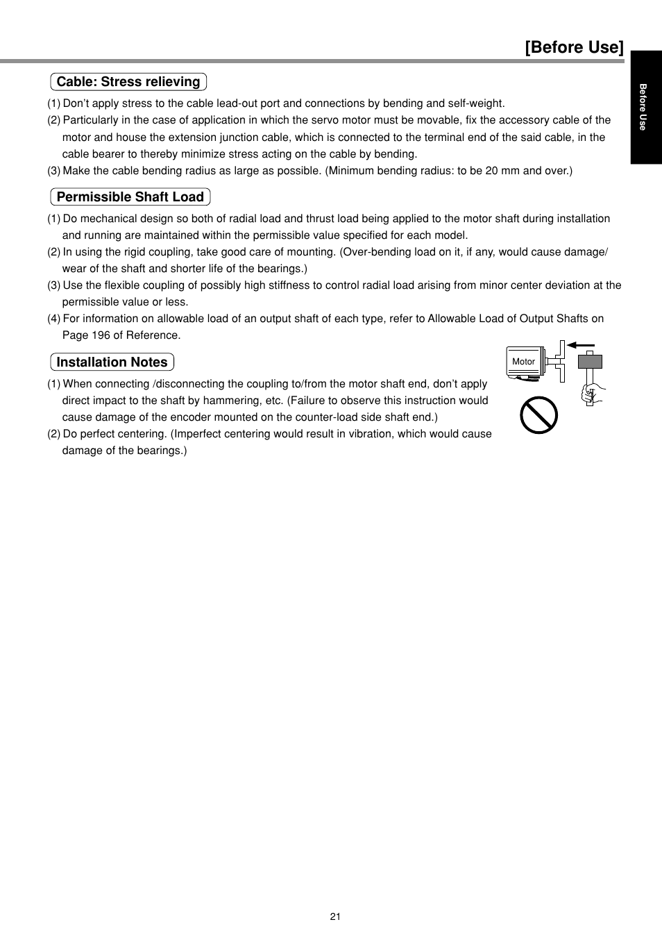 Before use | Panasonic MINAS E-series User Manual | Page 21 / 216