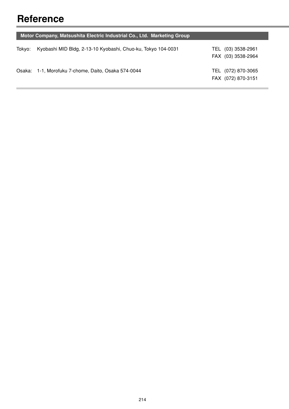 Reference | Panasonic MINAS E-series User Manual | Page 214 / 216