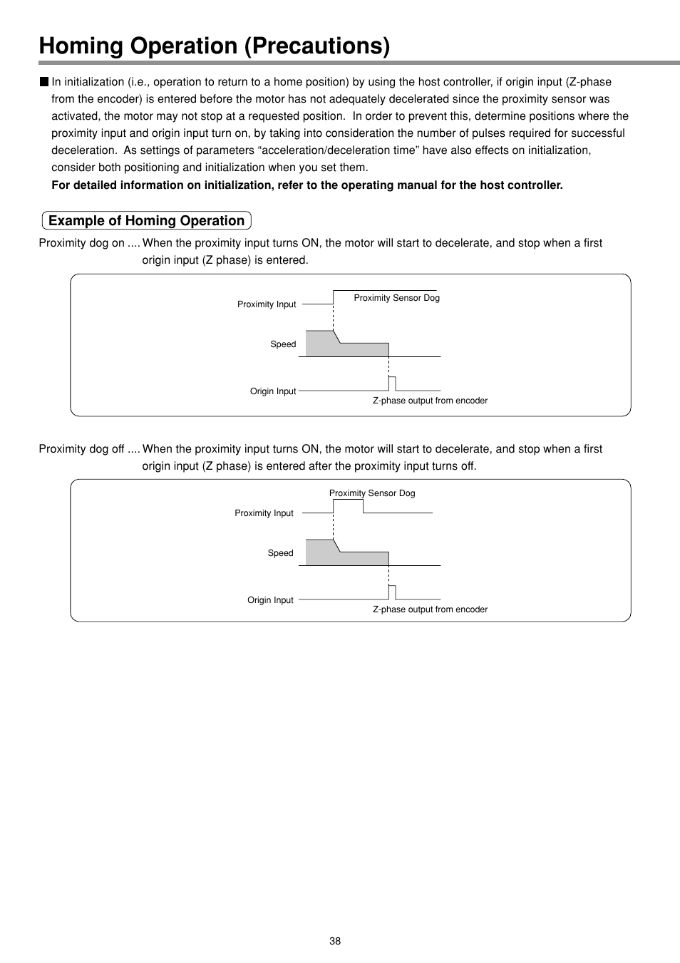 Homing operation (precautions), Example of homing operation | Panasonic MINAS E-series User Manual | Page 38 / 216