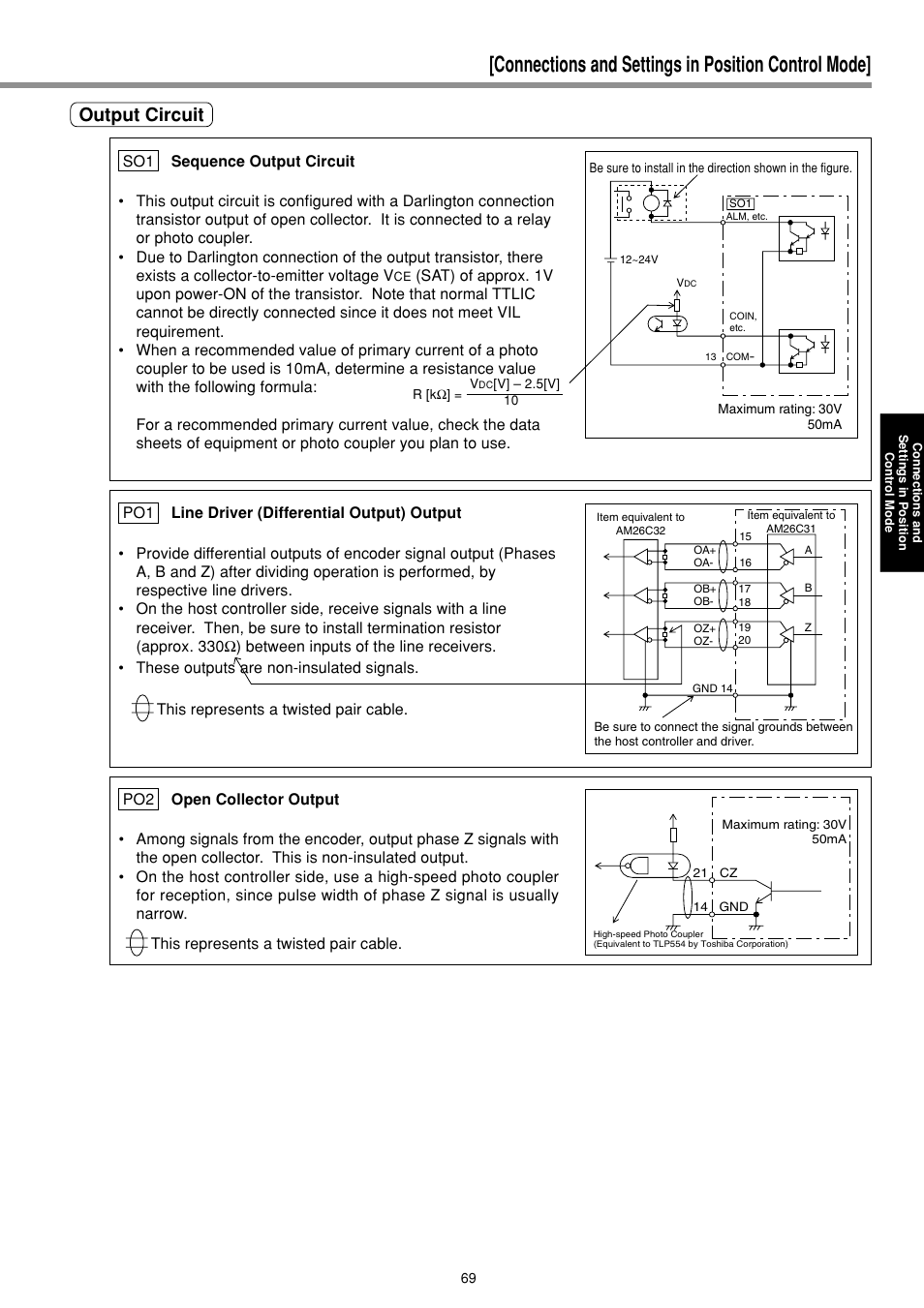Connections and settings in position control mode, Output circuit | Panasonic MINAS E-series User Manual | Page 69 / 216