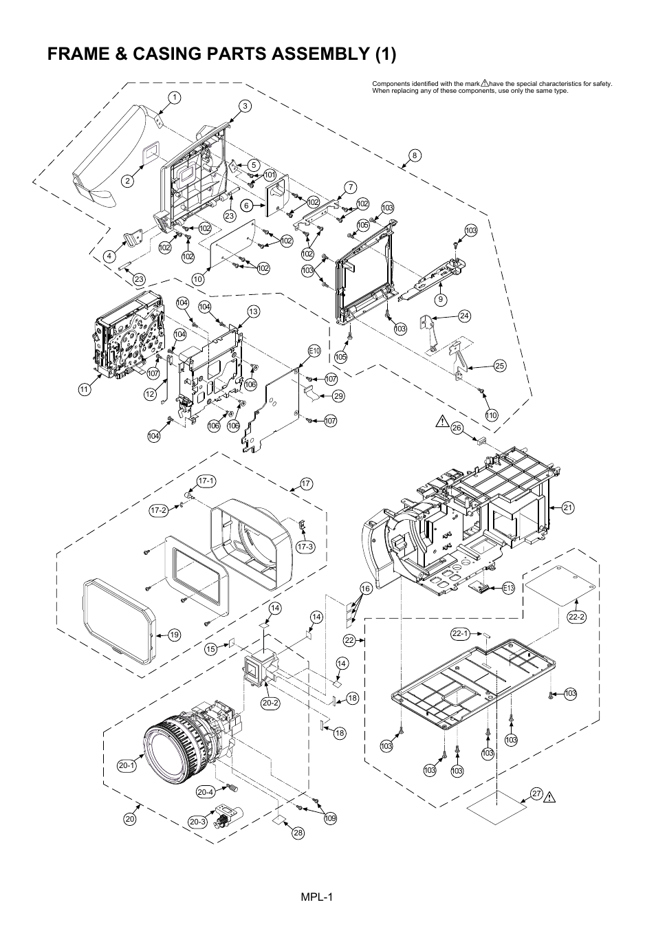 Frame & casing parts assembly (1), Mpl-1 | Panasonic AG-HVX202AEN User Manual | Page 2 / 11