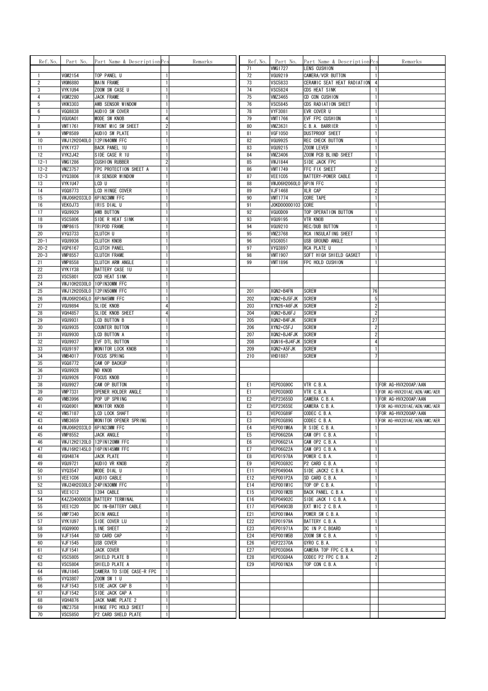Frame & casing parts assembly(2), Mpl-4 | Panasonic AG-HVX202AEN User Manual | Page 5 / 11