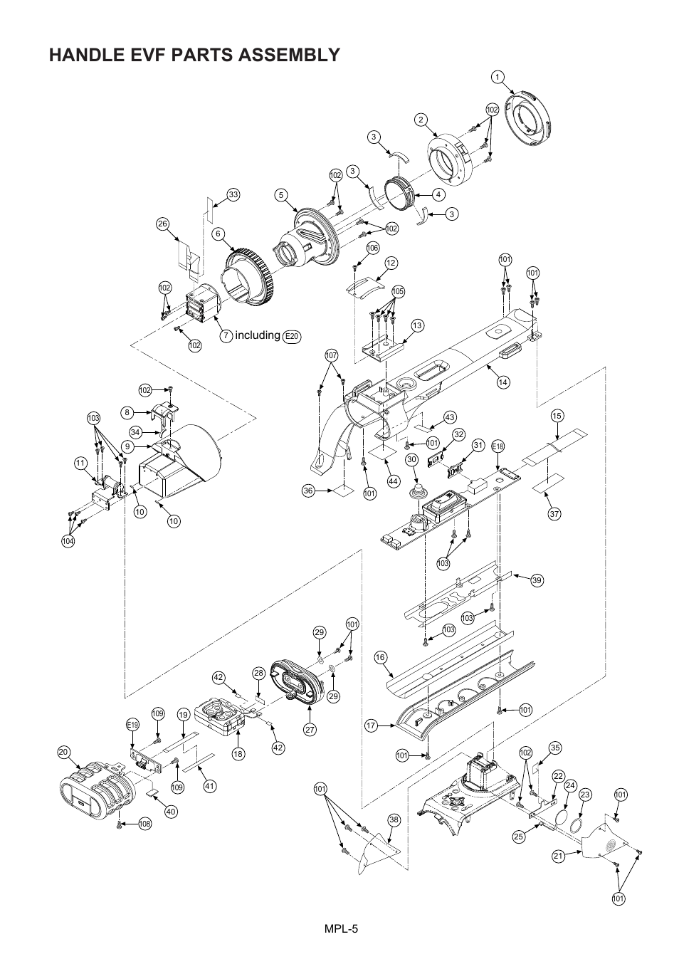Handle evf parts assembly, Including mpl-5 | Panasonic AG-HVX202AEN User Manual | Page 6 / 11