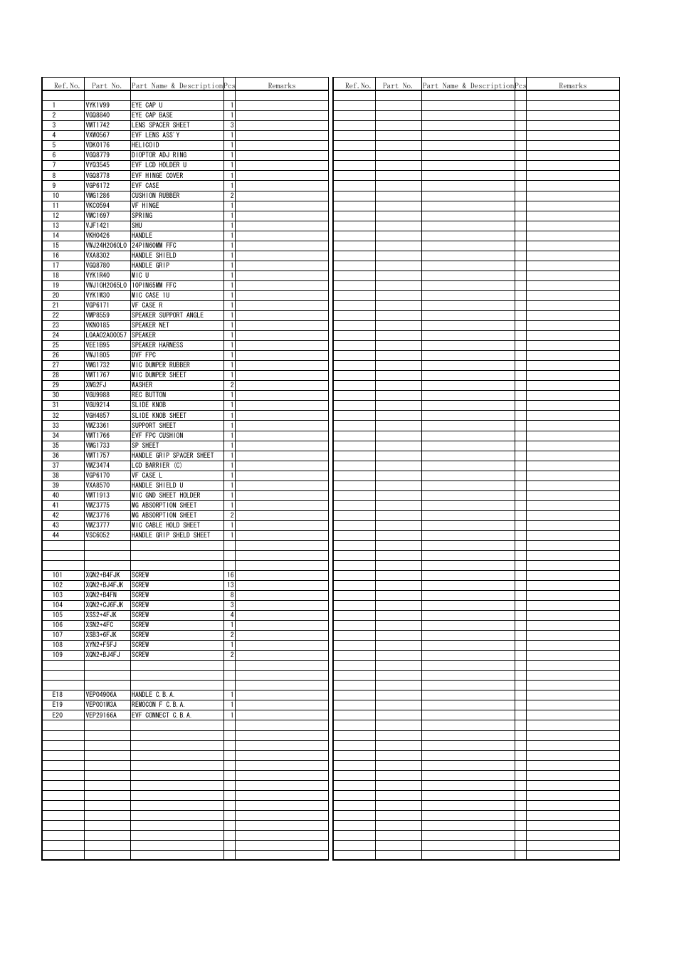 Handle evf parts assembly, Mpl-6 | Panasonic AG-HVX202AEN User Manual | Page 7 / 11